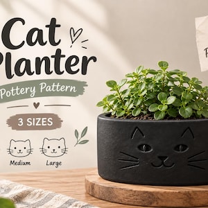 Cat Face Planter Pottery Pattern Template Slabbuilding Ceramic Clay Pot 3 sizes