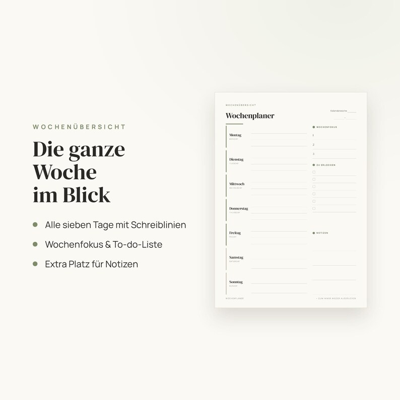 Wochenplaner zum Ausdrucken | undatierte Canva Vorlage A4 | Tagesplaner PDF | Wochenübersicht To-Do | digitaler Download Deutsch image 5