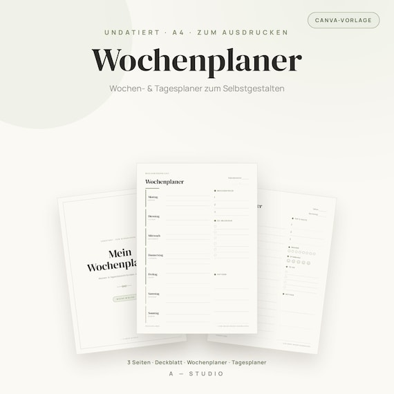 Wochenplaner zum Ausdrucken | undatierte Canva Vorlage A4 | Tagesplaner PDF | Wochenübersicht To-Do | digitaler Download Deutsch
