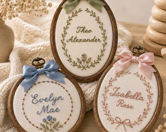 Adorno floral bordado con nombre personalizado, aro de bordado de flores personalizado, decoración de pared para habitación infantil, recuerdo con el nombre del bebé, regalo para baby shower