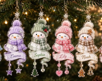 Personalized Snowman Spiral Acrylic Ornament, Custom Name Christmas Keepsake 2026, Santa Snowman Tree Decor, Kids Holiday Gift