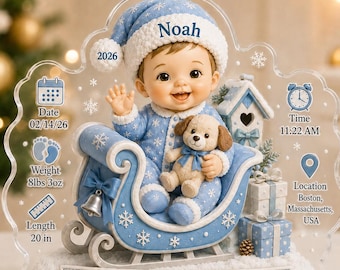 Adorno navideño personalizado para la primera Navidad del bebé, recuerdo personalizado con el nombre del bebé, regalo de Navidad para recién nacidos, regalo para baby shower.