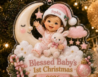 Adorno navideño personalizado para la primera Navidad del bebé (2026), regalos personalizados para bebés, regalo de Navidad para recién nacidos, adorno con nombre personalizado.
