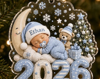 Adorno acrílico personalizado para la primera Navidad del bebé, recuerdo personalizado con el nombre del bebé para 2026, regalo de Navidad para recién nacidos, adorno para padres primerizos.