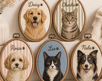 Personalized Pet Portrait Embroidery Hoop, Custom Dog Cat Memorial Gift, Hand Embroidered Pet Portrait, Pet Loss Keepsake