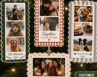 Custom Family Picture Frame Keepsake, Personalized Photo Strip Christmas Ornament, Family Photo Gift, Besties Christmas Gift