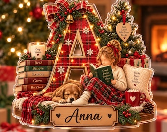 Personalized Girl Reading Book Christmas Acrylic Ornament, Custom Bookworm Keepsake, Book Lover Gift for Readers, Girl Christmas Ornament