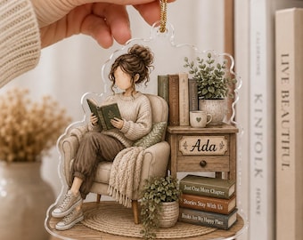 Personalized Book Lover Acrylic Ornament, Custom Reader Name Christmas Keepsake, Bookworm Gift, Librarian Teacher Gift