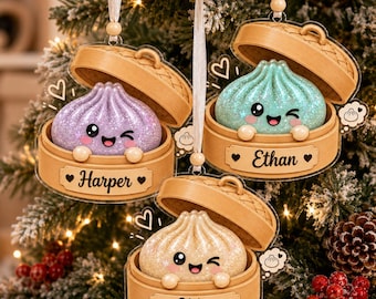 Custom Glitter Dumpling 2D Acrylic Ornament, Personalized Name Squishy Dumpling Christmas Keepsake, Dumpling Lover Kids Gift