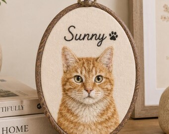 Custom Dog Cat Memorial Embroidery Hoop Gift, Hand Embroidered Pet Portrait,  Personalized Pet Gift, Pet Loss Keepsake