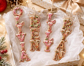 Personalized Kids Christmas Alphabet Name Tag Stocking, Custom Gingerbread Letter Name Ornament, Family Keepsake Gift, Xmas Gifts