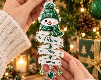 Personalized Birthstone Name Acrylic Ornament, Custom Birth Month Christmas Keepsake, Family Kids Name Ornament, Holiday Gift