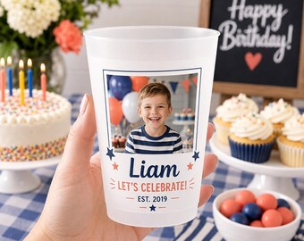 Personalized Photo Frosted Party Cups, Custom Picture Plastic Cups, 12 oz 16 oz Reusable Drinkware, Birthday Graduation Party Favor