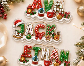 Adorno navideño personalizado de acrílico con letras, alfabeto personalizado para niños y nombres familiares, regalo navideño familiar, decoración para el árbol de Navidad.