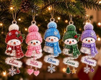 Personalized Snowman Spiral Acrylic Ornament, Custom Name Christmas Keepsake 2026, Santa Snowman Tree Decor, Kids Holiday Gift