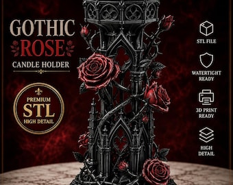 Gothic Rose Candle Holder STL & 3MF Files | Dark Academia Decor | Gothic Lantern | 3D Printable Home Decor | Instant Download