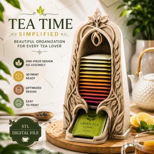 Tea Bag Holder STL & 3MF Files, 3D Printable Organizer, Countertop Tea Station, Kitchen Storage, Tea Lover Gift, Instant Printable