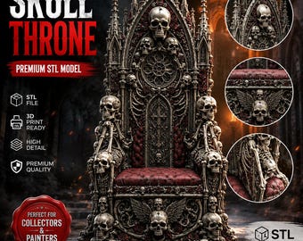 Gothic Skull Throne STL & 3MF Files | Dark Fantasy Chair | Necromancer Throne | Tabletop Terrain | 3D Printable Model