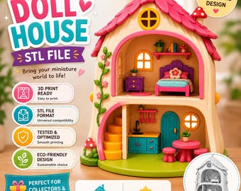 Fairy Dollhouse STL & 3MF Files | Miniature Cottage House 3D Print | Fantasy Doll House | Fairycore Decor | Digital Download