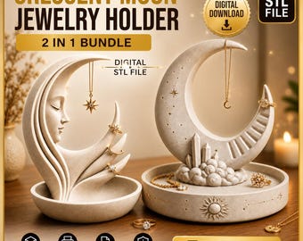 Moon Jewelry Holder STL & 3MF Files | Crescent Moon Ring Organizer | Jewelry Tray | 3D Printable Vanity Decor | Instant Download