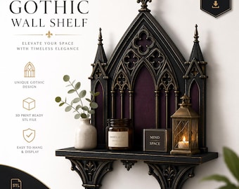 Gothic Wall Shelf STL & 3MF Files 3D Print Digital Download | Medieval Arch Shelf | Home Decor 3D Printable Wall Shelf | Witchy Decor