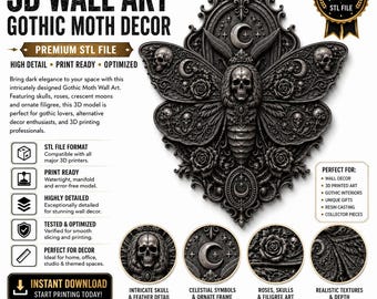 Death's Head Moth STL & 3MF | Skull Moth Wall Art 3D Print File | Gothic Dark Academia | Witchy Halloween Wall Hanging | Instant Download