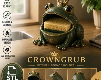 Frog Sponge Holder STL & 3MF Files | Kitchen Sink Organizer 3D Print | Frog Kitchen Decor | Dish Sponge Holder Download