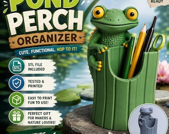 Frog Pencil Holder STL & 3MF File | Cute Desk Organizer | Animal Pen Cup | Office Storage | 3D Print Download