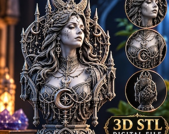 Gothic Queen Bust STL | Dark Goddess Statue 3D File | Dark Feminine Decor | Collectible Figure | Halloween Gothic Decor Instant Download 3MF