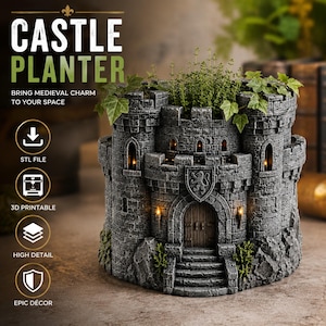 Fioriera a forma di castello (file STL) / Fioriera medievale stampabile in 3D / Vaso da fiori fantasy (file STL) / Decorazione da giardino gotica / File stampabile in 3D scaricabile istantaneamente