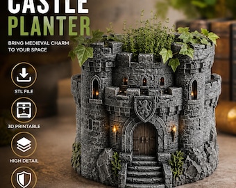Castle Planter STL File | 3D Printable Flower Pot | Medieval Succulent Holder | Fantasy Home Decor | Instant Download STL 3MF
