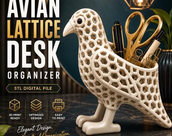 Bird Desk Organizer STL & 3MF Files 3D Print Digital Download | Lattice Bird Holder | Elegant Modern Desk Decor 3D Printable Pen Holder