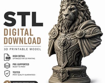 Lion King Bust STL & 3MF Files | 3D Print Fantasy Armor Warrior Crown Sculpture | Tabletop RPG Miniature | Instant Digital Download
