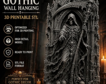 Grim Reaper Wall Relief STL | Gothic Skull Death 3D Print & CNC File | Horror Wall Art  | Spooky Halloween Wall Art | Instant Download 3MF