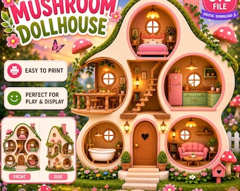 Mushroom Dollhouse STL & 3MF Files | Fairy House 3D Print | Miniature Cottage | Fantasy Doll House | Digital Download