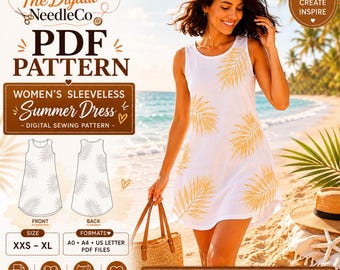Sewing Pattern PDF, Women Summer Dress Pattern, Sleeveless Tank Top Sewing Pattern, Digital Download, Easy Beginner DIY Beach Dress Pattern