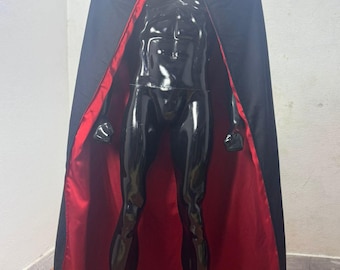 Darth Vader Inspired Cape | Black Wool Cloak with Red Satin Lining | StarWars SithLord Costume