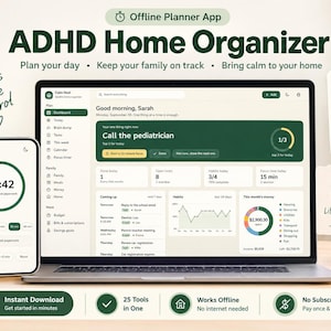 ADHD-mammaplaneringsapp, offline familjeorganisatör, budgetspårare (HTML digital planerare)