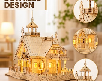 Kit de construcción de casa de muñecas de madera 3D, 223 piezas, juguete de construcción de madera para armar