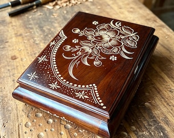 Artisan Hand-Carved Teak Wood Decorative Keepsake Box