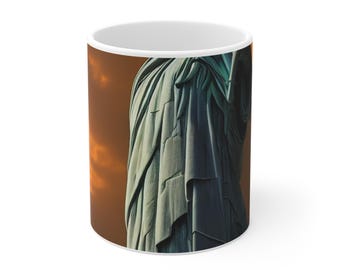 Taza de café / Estampado de la Estatua de la Libertad al atardecer