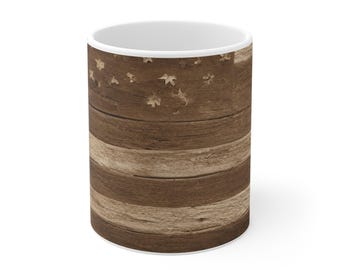 Taza de café / Estampado de la bandera estadounidense vintage