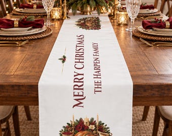 Personalized Christmas Table Runner | Family Name Holiday Decor (Polyester)