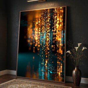 Binary Code Canvas Print, Futuristic Digital Wall Art, Teal and Gold Data Stream Decor, Cyber Tech Office Wall Poster, binary code art