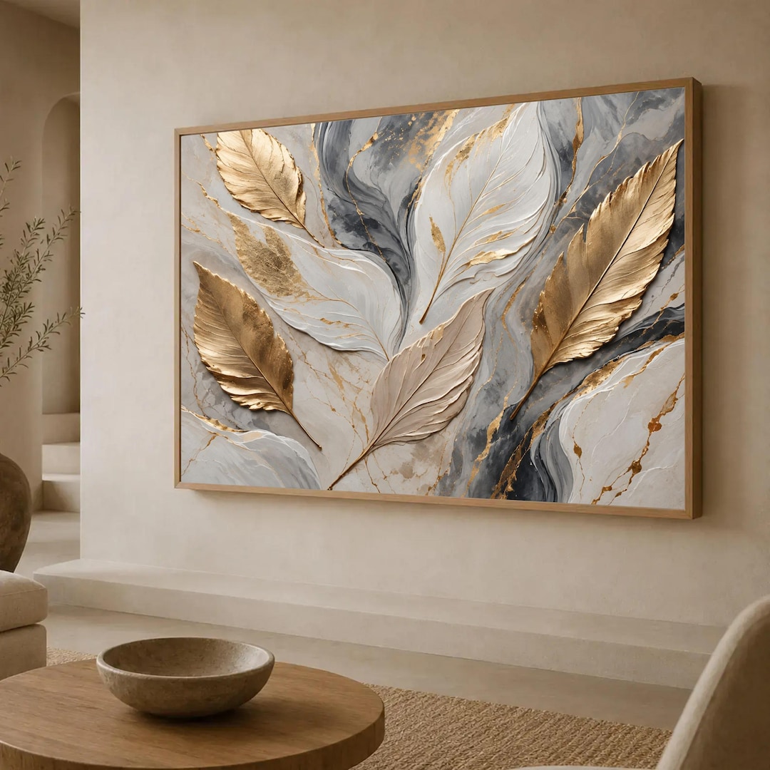 Elegant Gold Leaf Canvas Print, Modern Wall Art for Living Room or ...