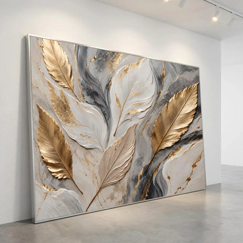 Elegant Gold Leaf Canvas Print, Modern Wall Art for Living Room or ...
