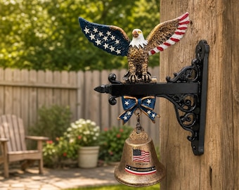 Patriotic Eagle Bell with Stars and Stripes Wings, 250th Anniversary Resin Wall Decor for Garden Porch Independence Day Gift