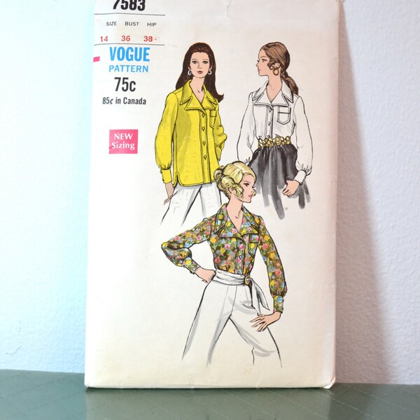 1960s Vintage UNCUT Vogue Pattern 7583 Misses Blouse size 14 bust 36