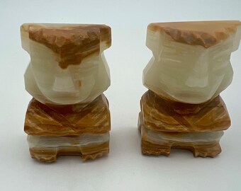 Vintage Mini BOOKENDS ONYX MEXICO, Aztec Mayan Style, Mid Century, Represents PosITiVe ThiNKing!