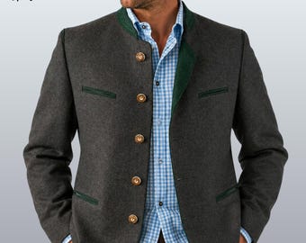 Vintage Bavarian Tyrolean Jacket Mens Loden Jacket Linen Dirndl